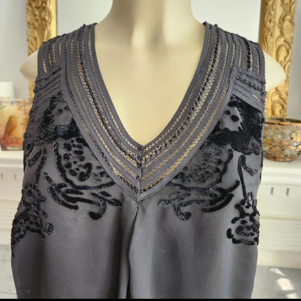Anthropologie Meadow Rue Black Velvet Burnout Top Whimsigoth Witchy Size Small